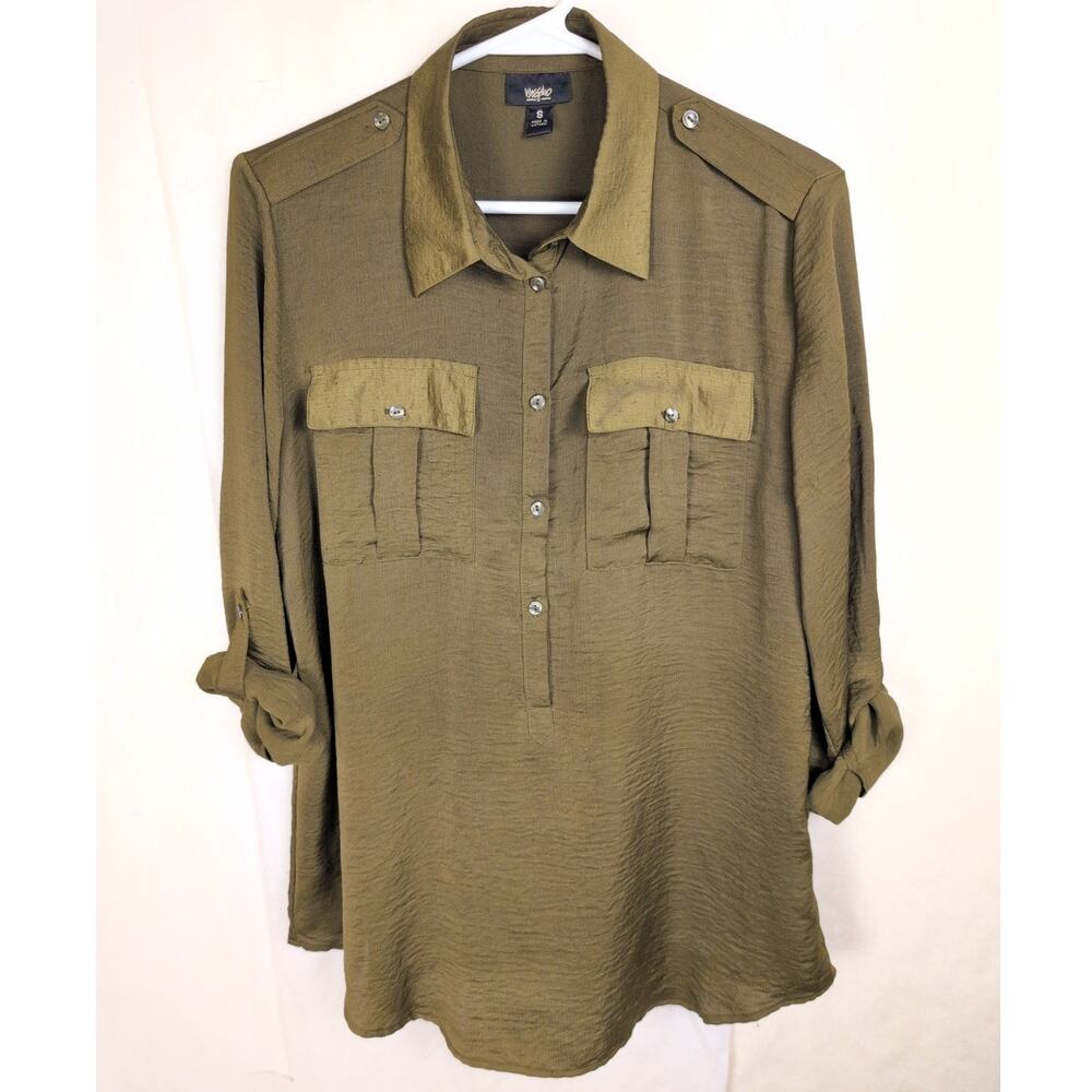 Mossimo green satin button up shirt Size Sm Utility Safari Glam Y2K Retro